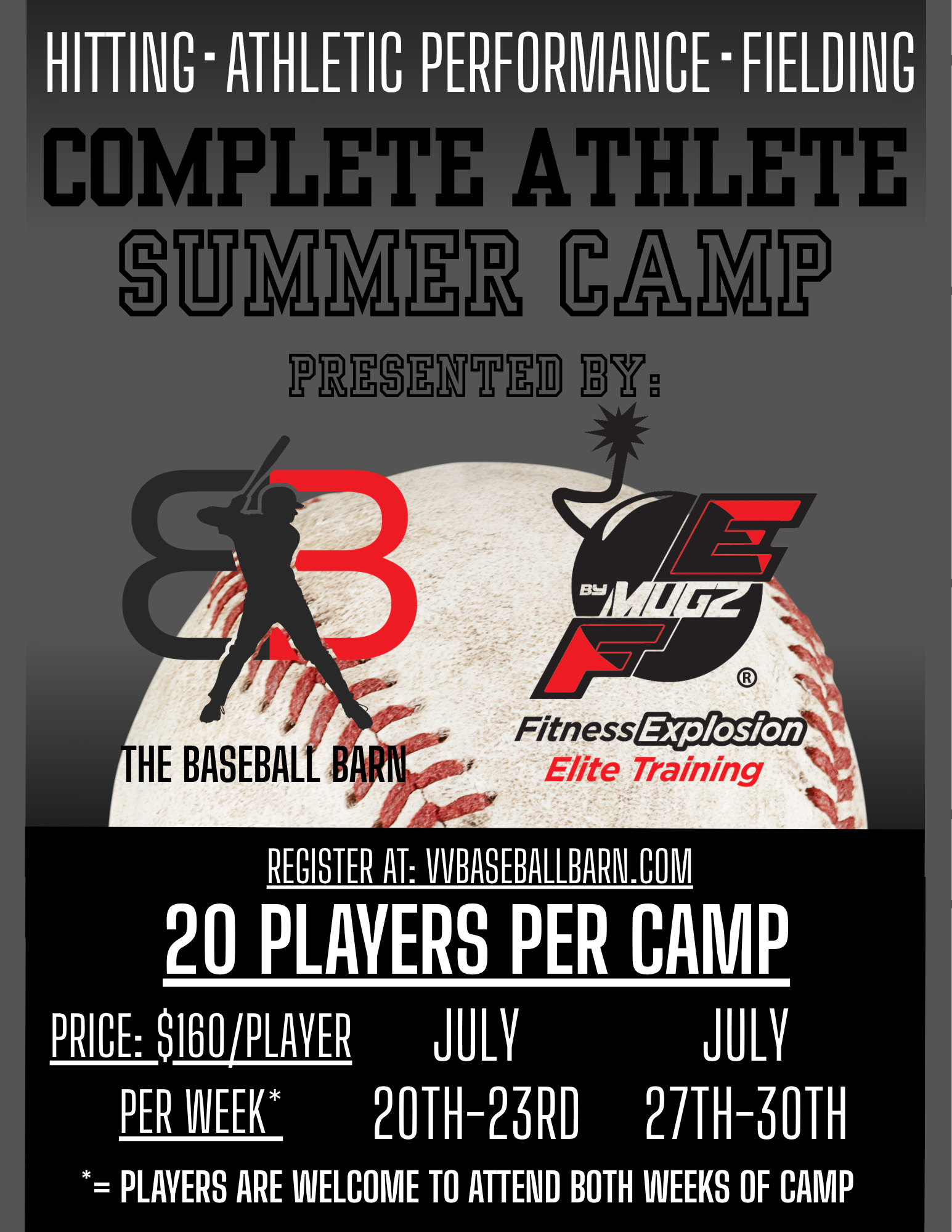 Baseball Barn x Fitness Explosion Complete Athlete Development Program flyer