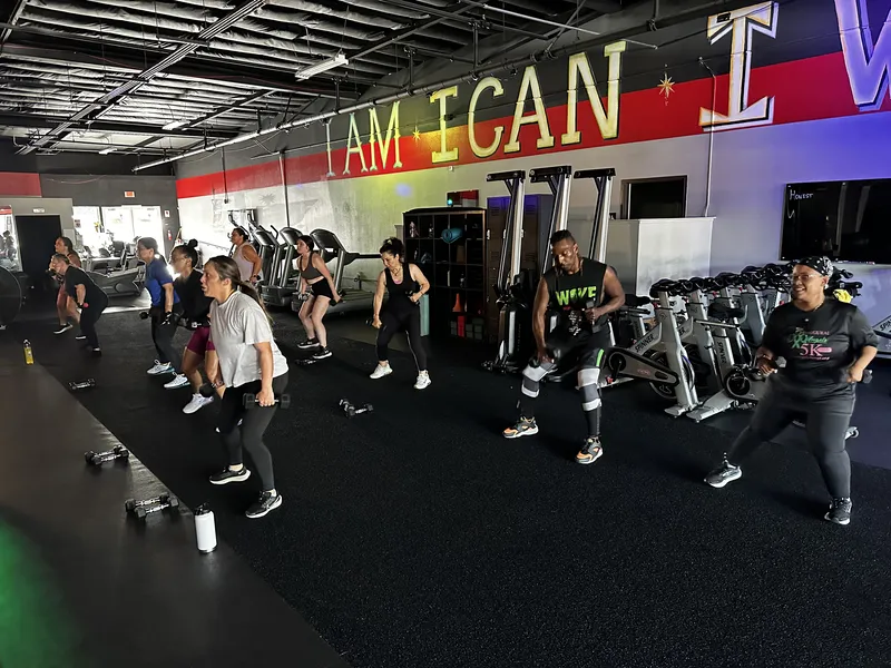 Dumbbell Rock class in action at Fitness Explosion