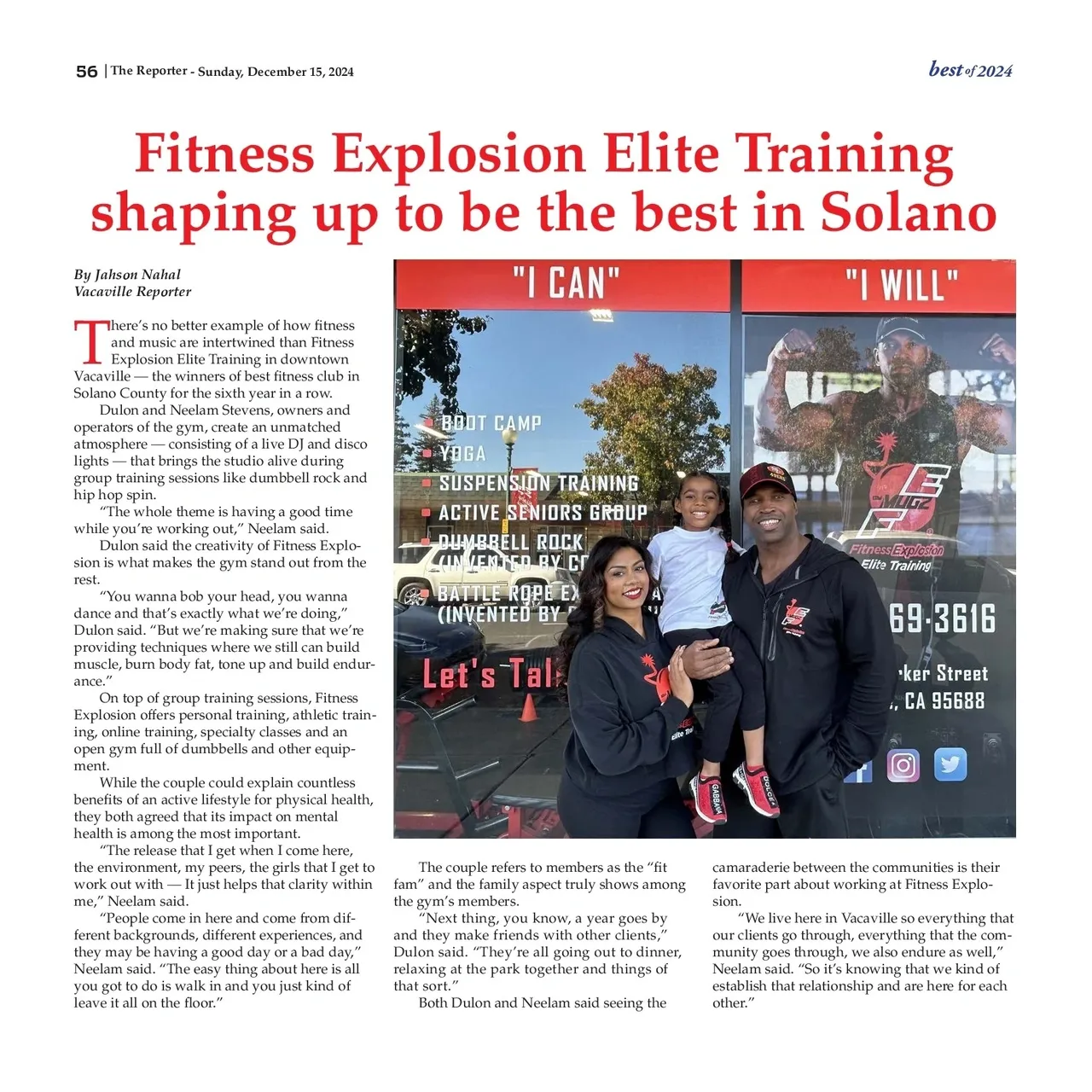 The Reporter newspaper feature — Fitness Explosion Elite Training shaping up to be the best in Solano